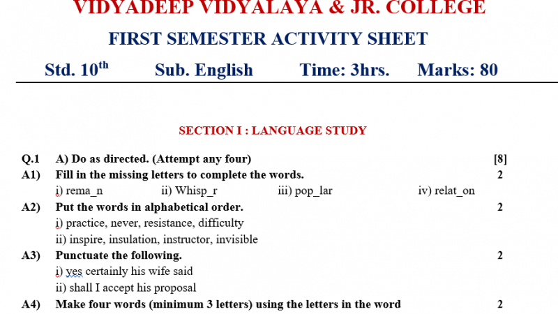 Sample Question Paper Std.10th