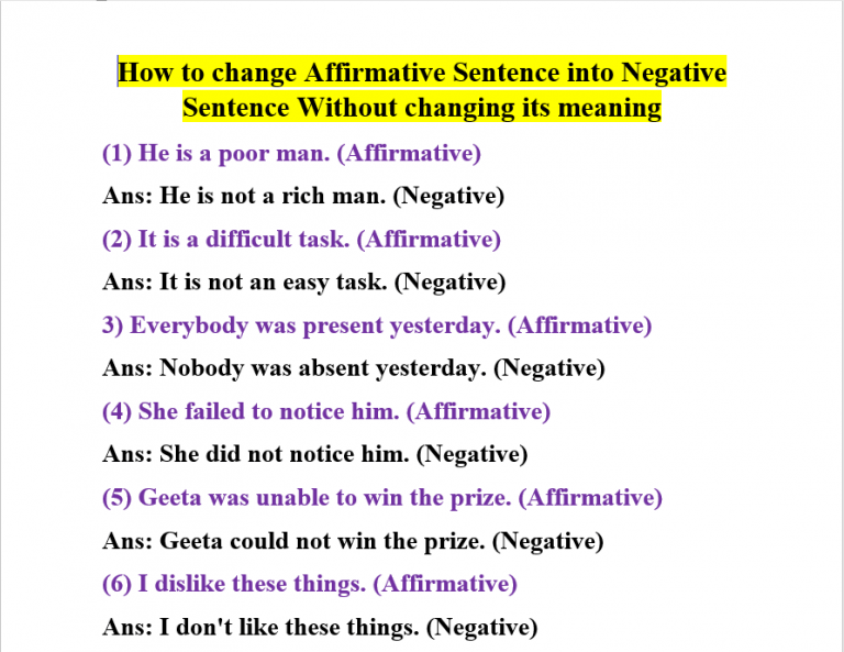 how-to-change-affirmative-sentence-into-negative-englishforlearner
