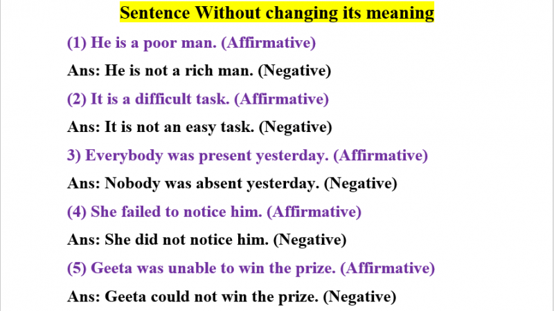 How to change Affirmative Sentence into Negative