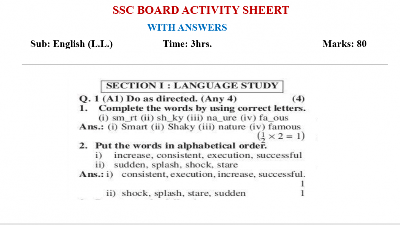 SSC BOARD ACTIVITY SHEET WITH ANSWERS