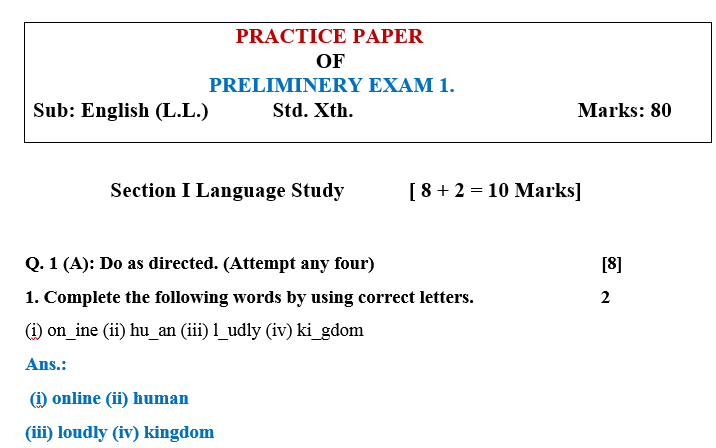 Preliminary Practice Paper
