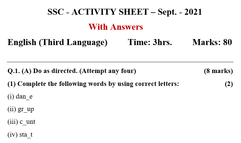 SSC English ACTIVITY SHEET  Sept. 2021 With Answers   